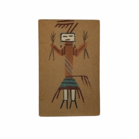 Kachina Sand Tile Wall Art Painting Yei Unframed Signed Native American 6 X 4" - Picture 13 of 13